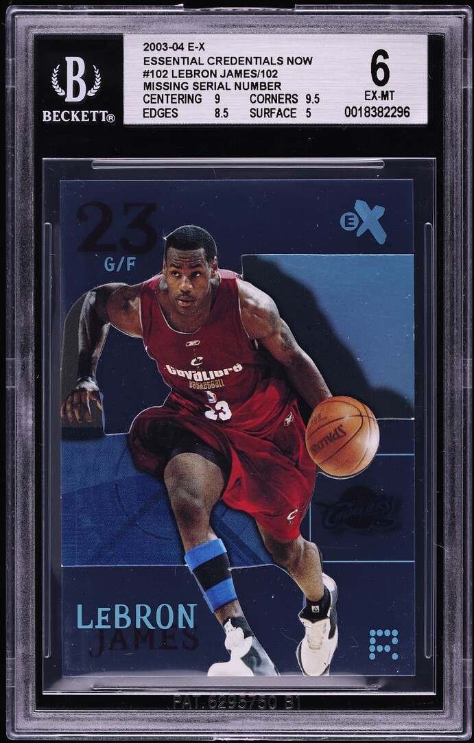 2003 Fleer E-X Essential Credentials Now Missing Serial Number LeBron James ROOKIE #102 BGS 6