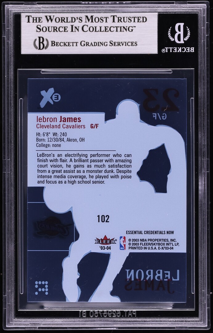2003 Fleer E-X Essential Credentials Now Missing Serial Number LeBron James ROOKIE #102 BGS 6