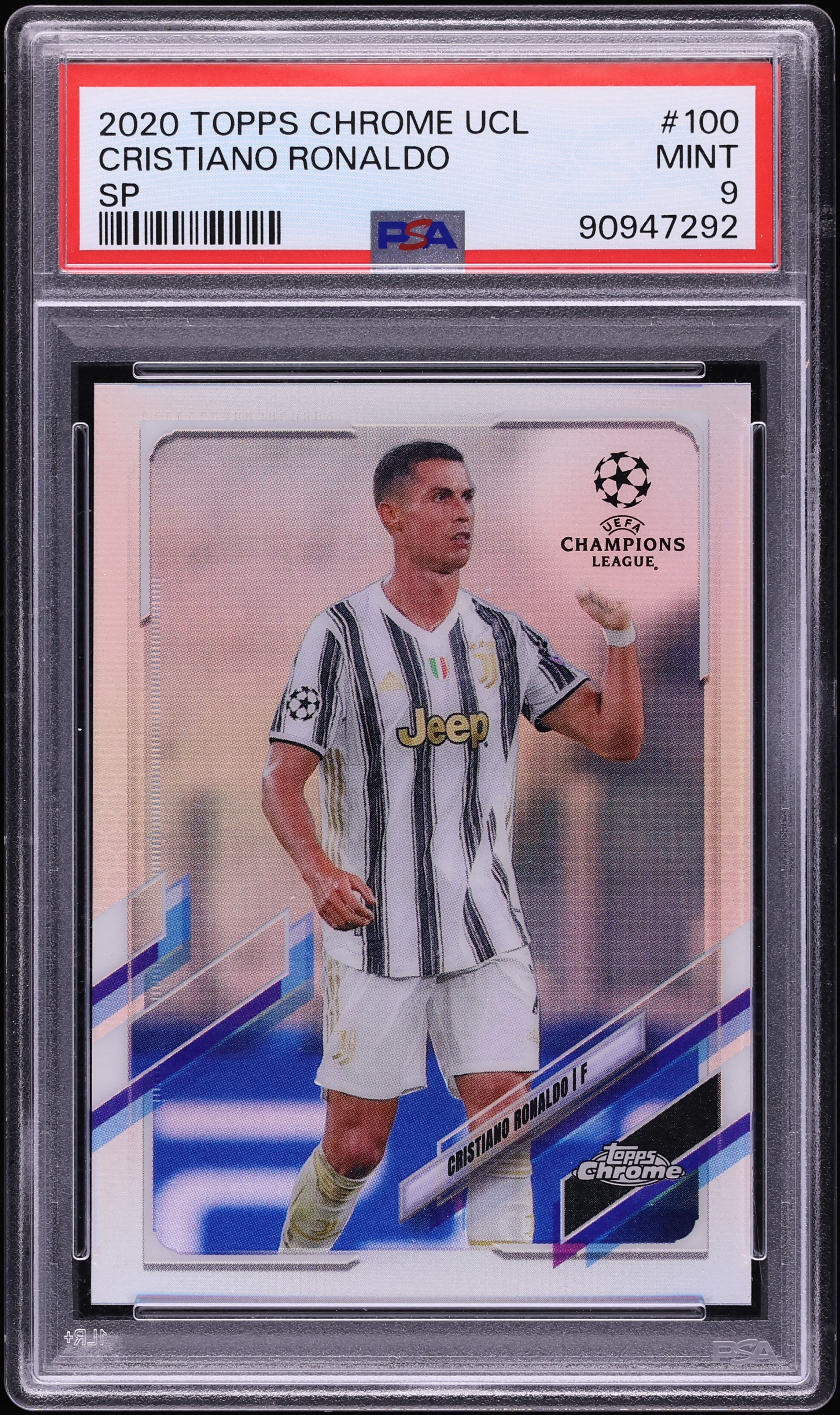 2020 Topps Chrome UEFA Cristiano Ronaldo SP #100 PSA 9 MINT on