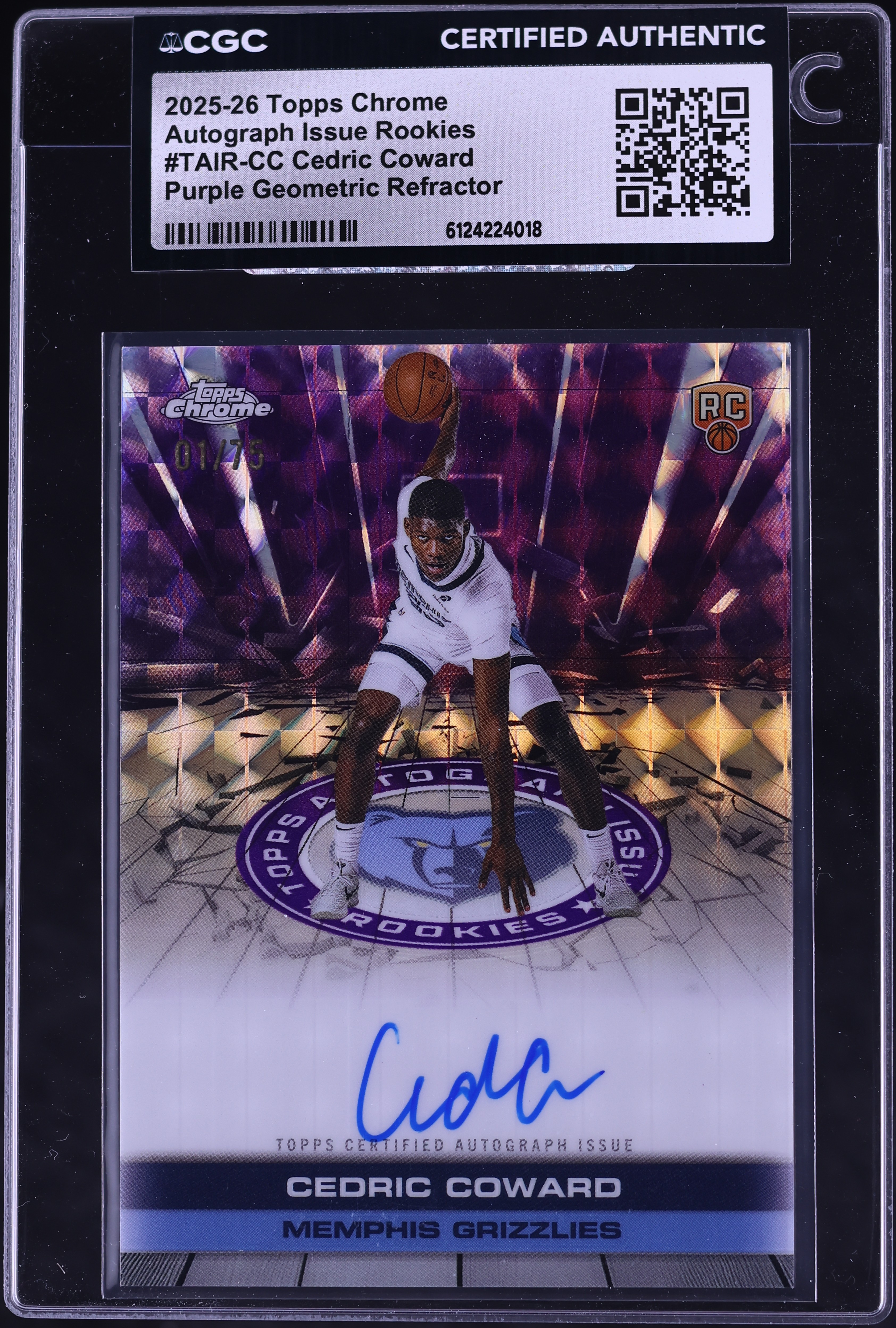 2025 Topps Chrome Issue Purple Geometric Refractor Cedric Coward