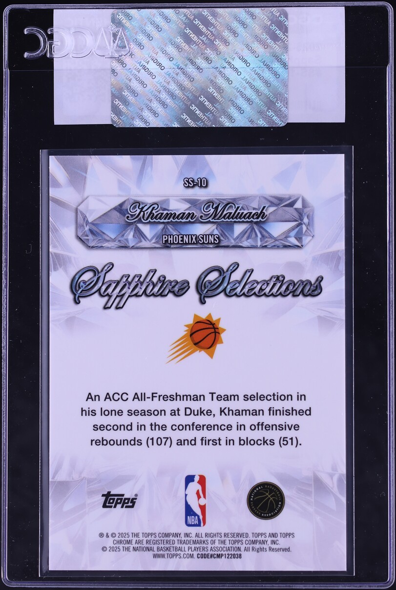 2025 Topps Chrome Sapphire Selections Khaman Maluach ROOKIE #SS-10 CGC AUTH
