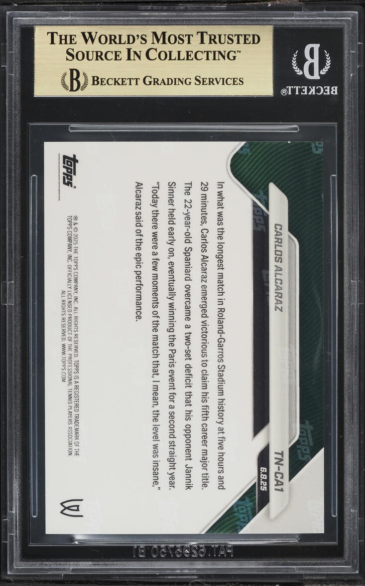2025 Topps Now Carlos Alcaraz #TCA1 BGS 10 PRISTINE