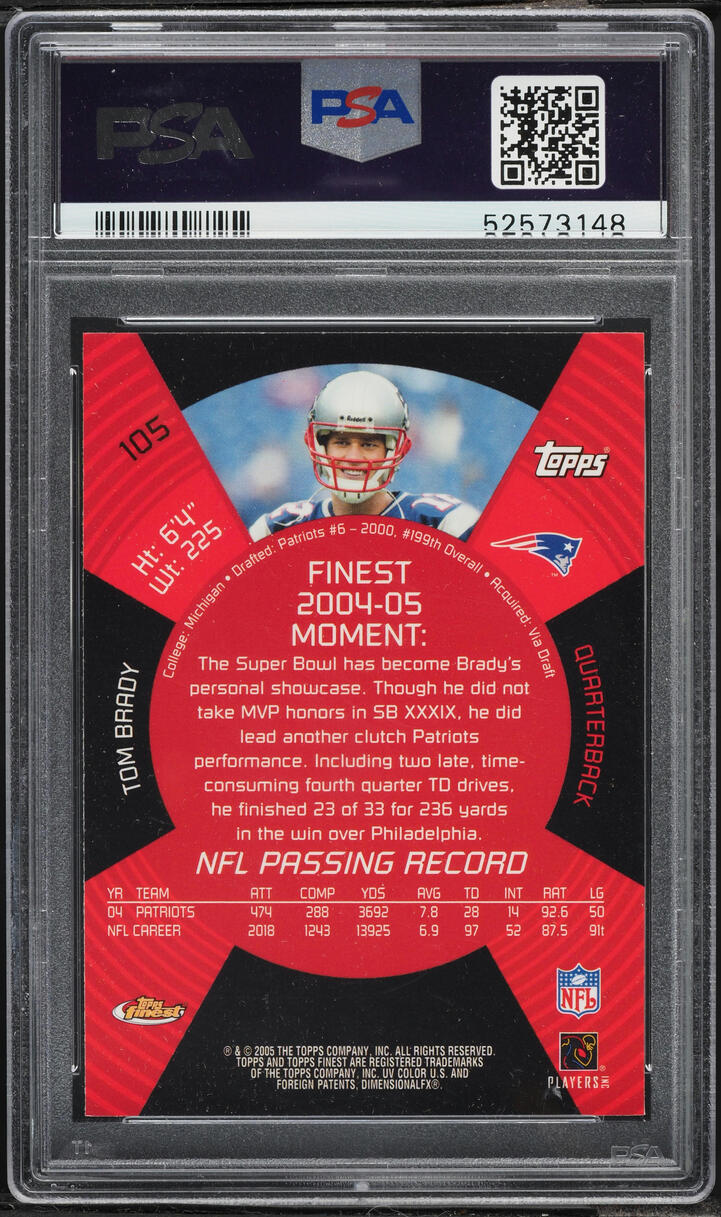 2005 Finest Football Tom Brady #105 PSA 9 MINT