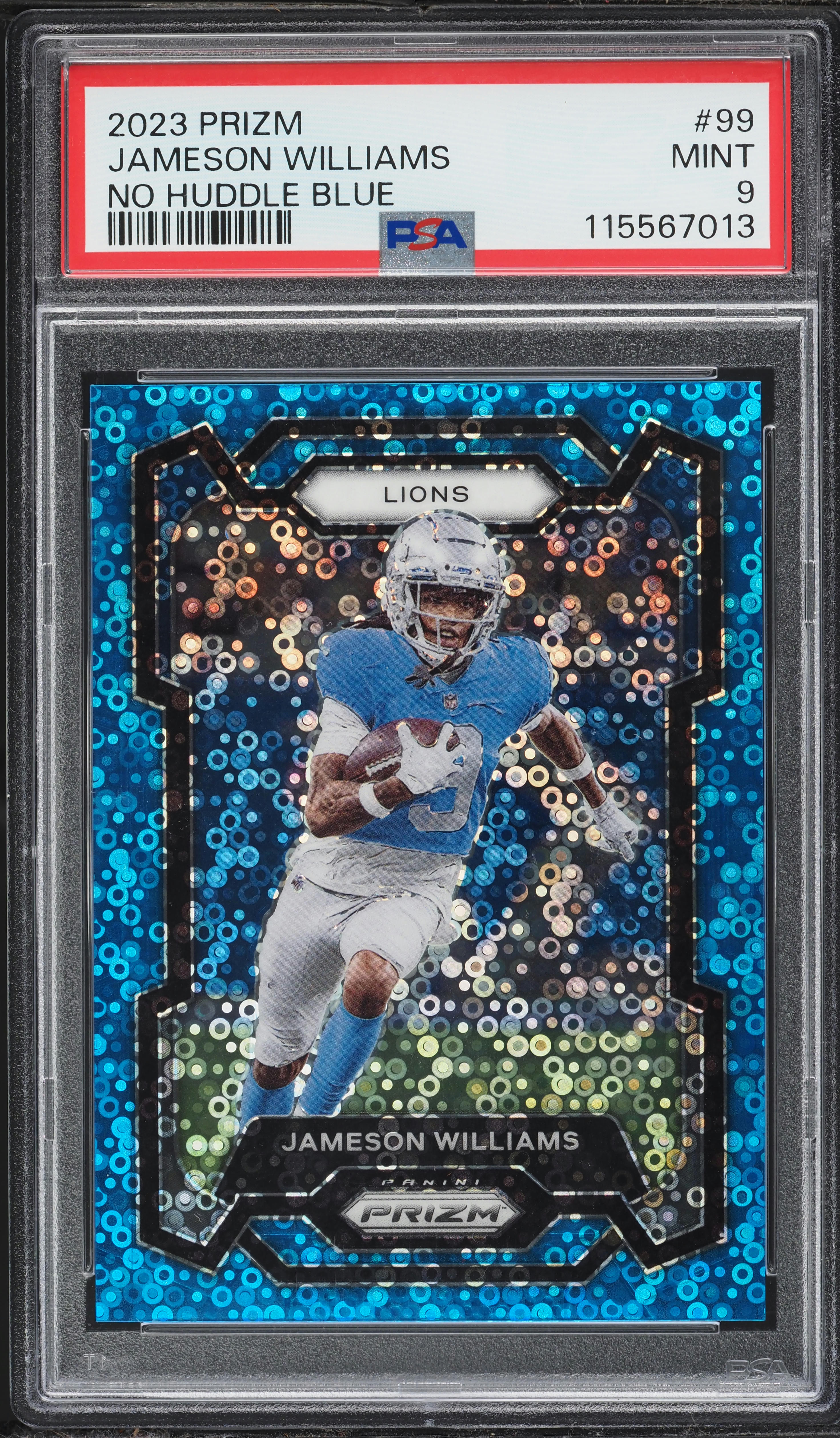 2023 Panini Prizm No Huddle Blue Jameson Williams /95 #99 PSA 9