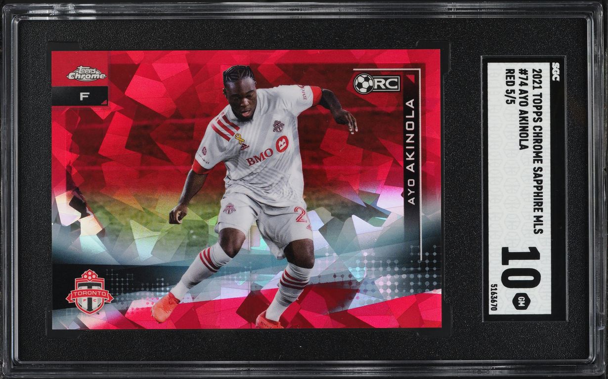 2021 Topps Chrome Sapphire MLS Red Ayo Akinola ROOKIE 5/5 #74 SGC