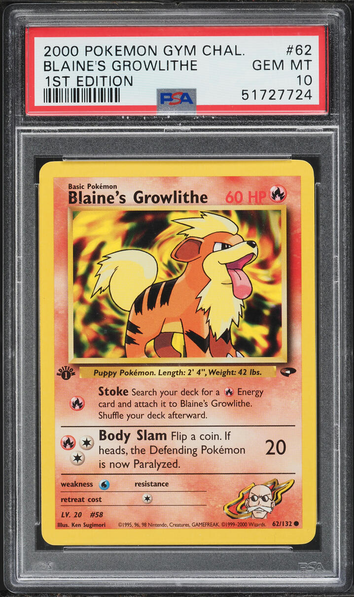 2000 Pokemon Gym Challenge 1st Edition Blaine's Growlithe #62 PSA 10 GEM MINT