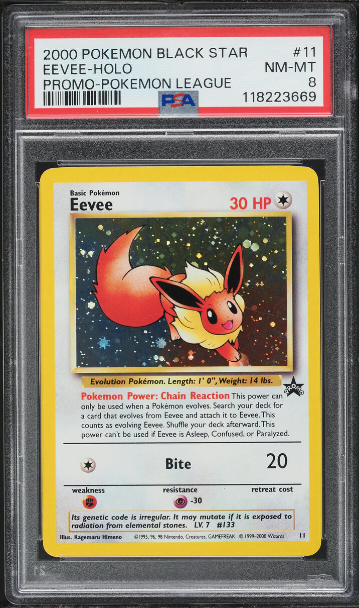2000 Pokemon League Black Star Promo Holo Eevee #11 PSA 8 NM-MT