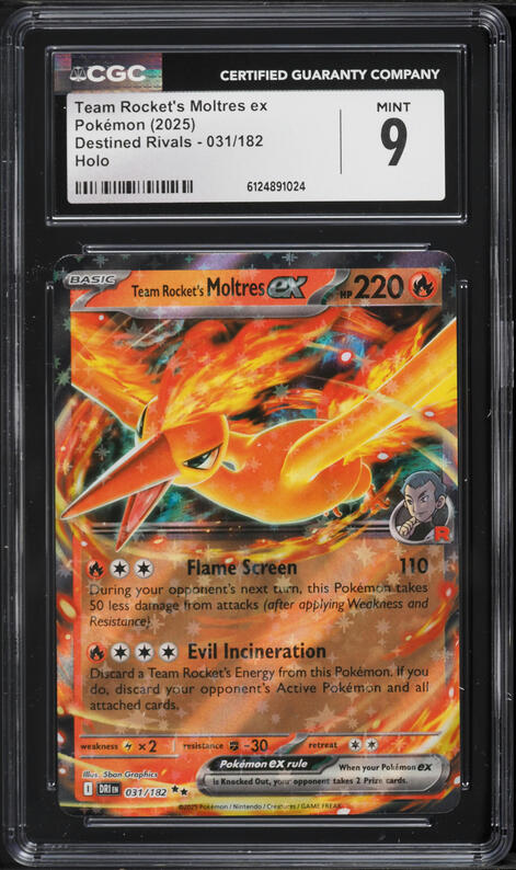 2025 Pokemon Scarlet & Violet Destined Rivals Holo Team Rocket's Moltres ex #31 CGC 9 MINT