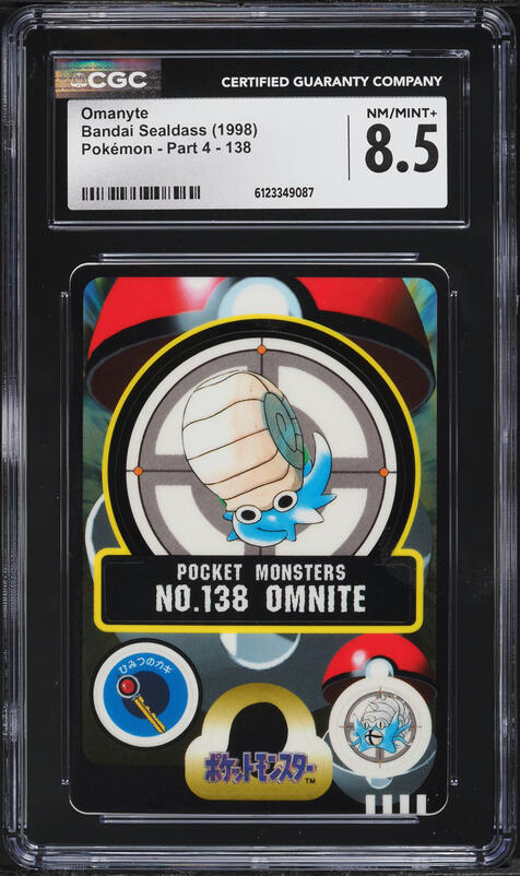 1998 Pokemon Japanese Bandai Sealdass Sticker Part 4 Omanyte #138 CGC 8.5 NM-MT+