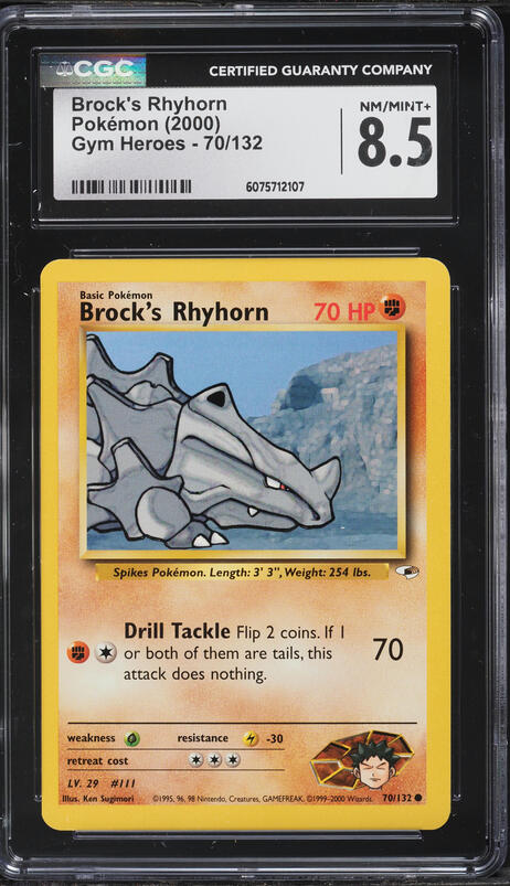 2000 Pokemon Gym Heroes Brock's Rhyhorn #70 CGC 8.5 NM-MT+