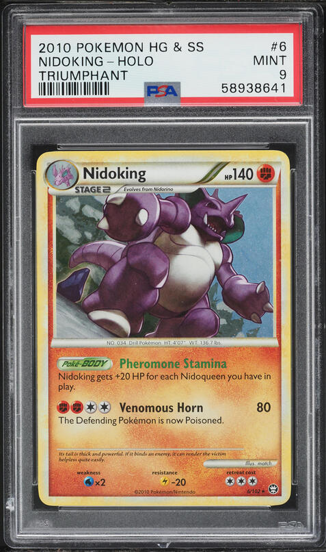 2010 Pokemon HeartGold & SoulSilver Triumphant Holo Nidoking #6 PSA 9 MINT