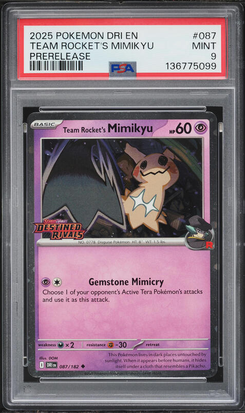 2025 Pokemon Scarlet & Violet Destined Rivals Prerelease Team Rocket's Mimikyu #87 PSA 9 MINT