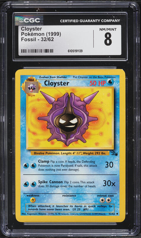 1999 Pokemon Fossil Cloyster #32 CGC 8 NM-MT
