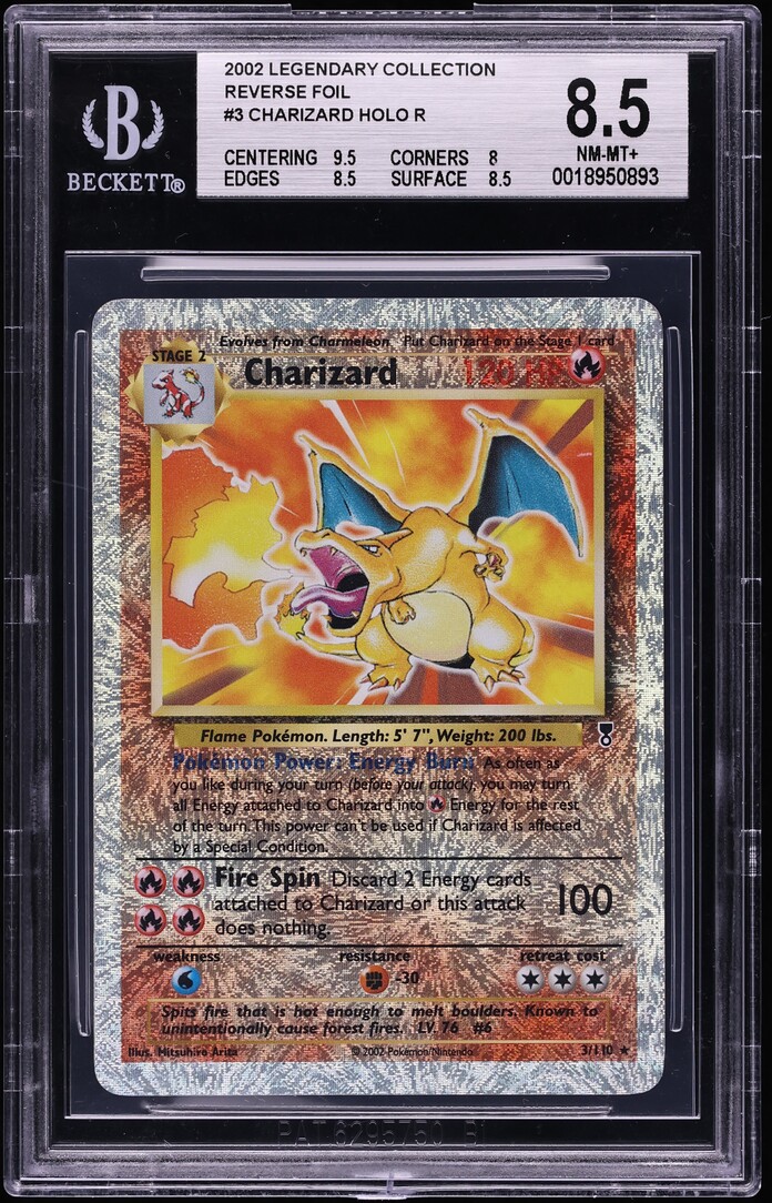 2002 Pokemon Legendary Collection Reverse Holo Charizard #3 BGS 8.5 NM-MT+