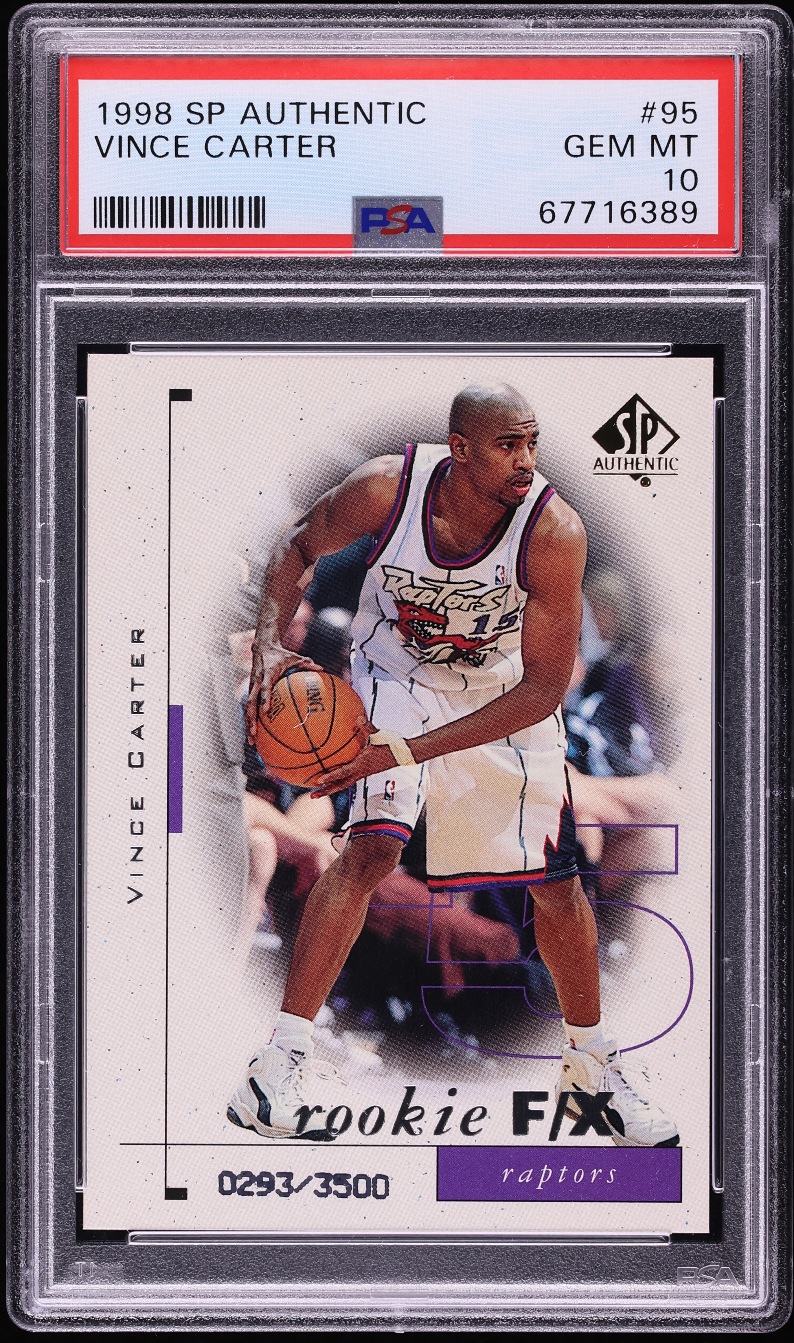 1998 SP Authentic Vince Carter ROOKIE /3500 #95 PSA 10 GEM MINT on