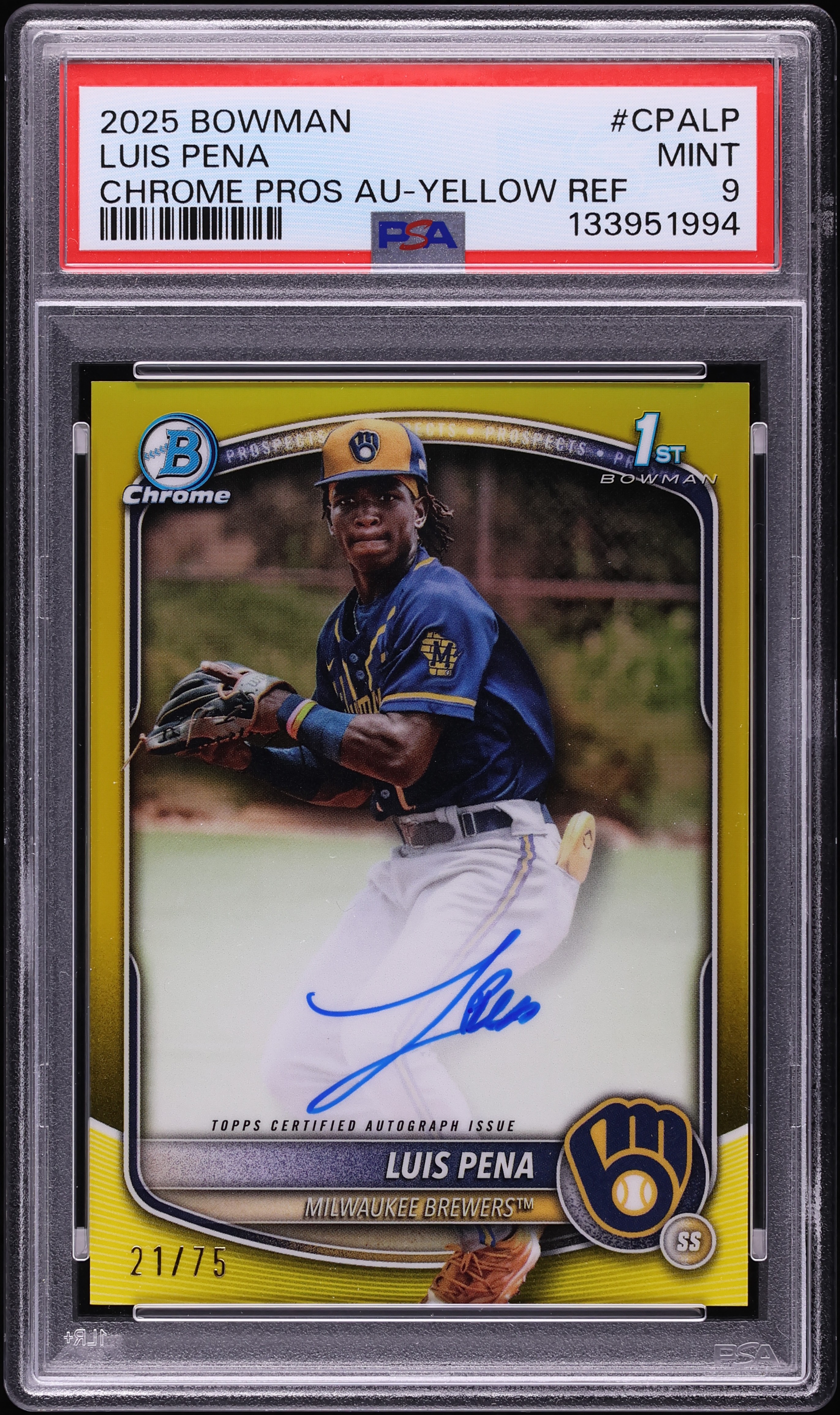 2025 Bowman Chrome Yellow Refractor Luis Pena PROSPECT AUTO /75