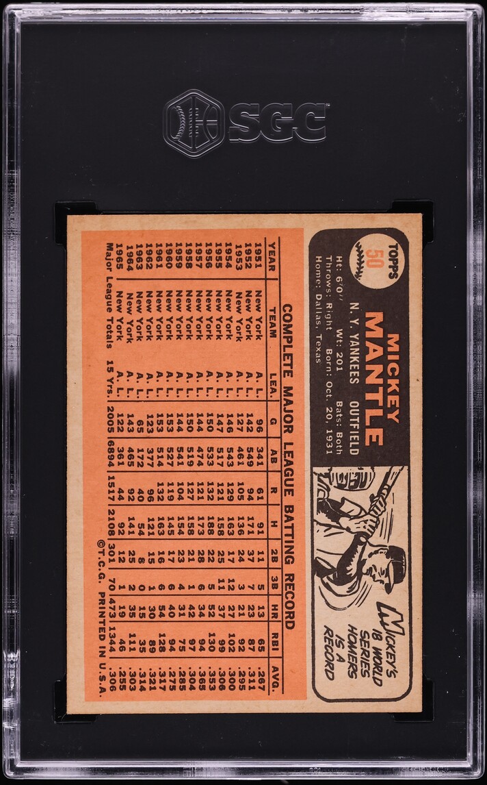 1966 Topps Mickey Mantle #50 SGC 6 EXMT