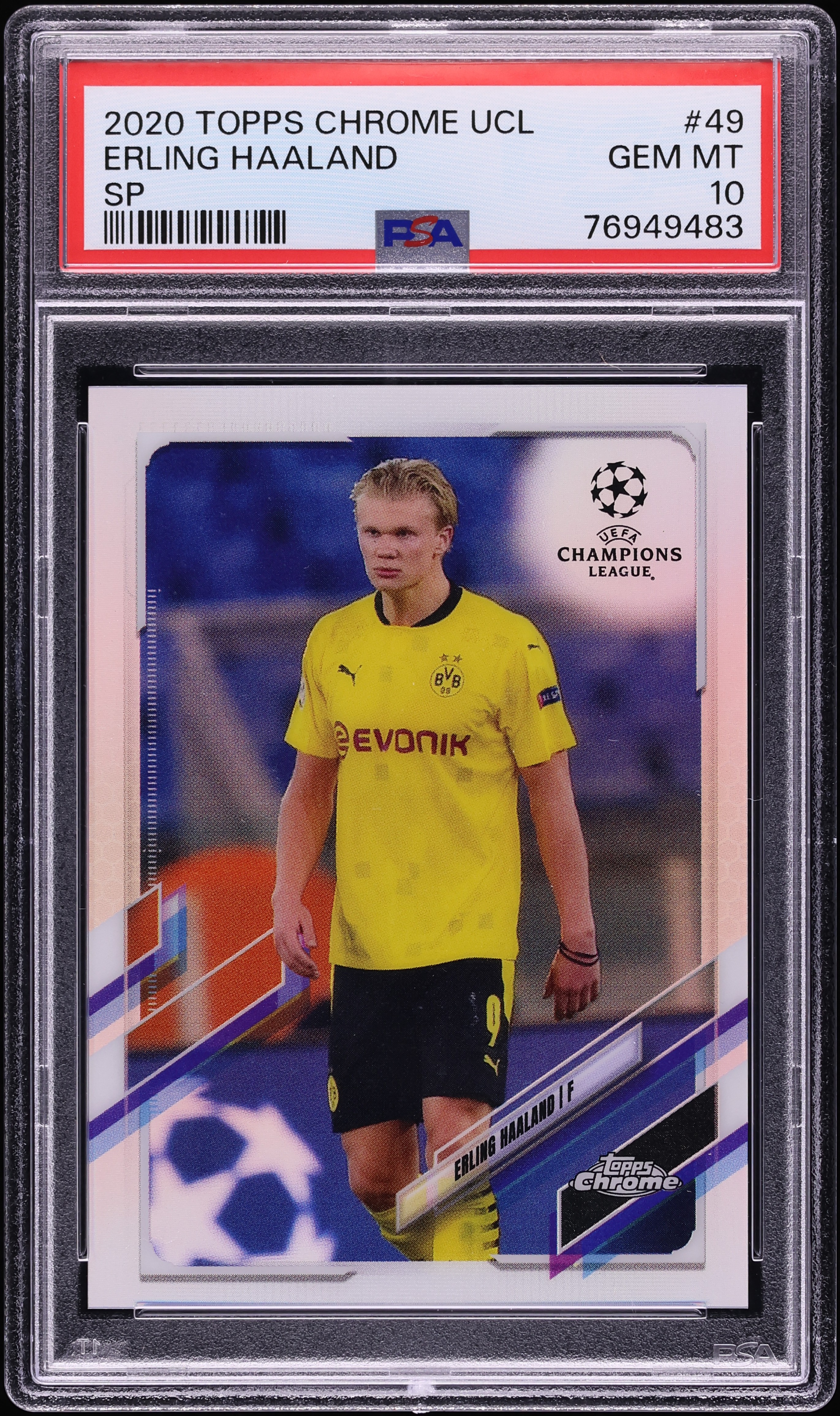 2020 Topps Chrome UEFA Champions League Erling Haaland SP #49 PSA