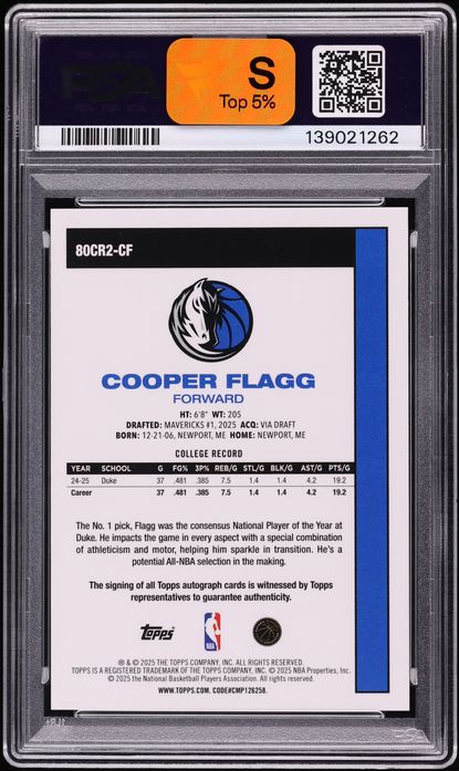 2025 Topps Chrome Silver Pack '80 Orange Cooper Flagg ROOKIE AUTO /25 #80CR2-CF PSA 10 GEM MINT