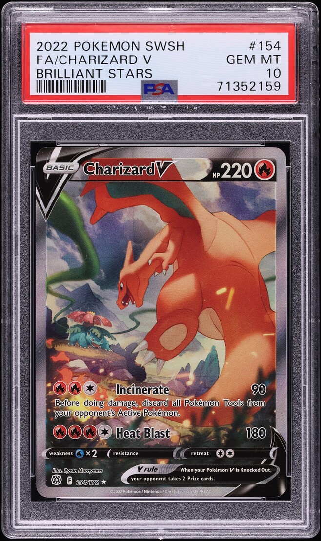 2022 Pokemon Sword & Shield Brilliant Stars Full Art Charizard V #154 PSA 10 GEM MINT