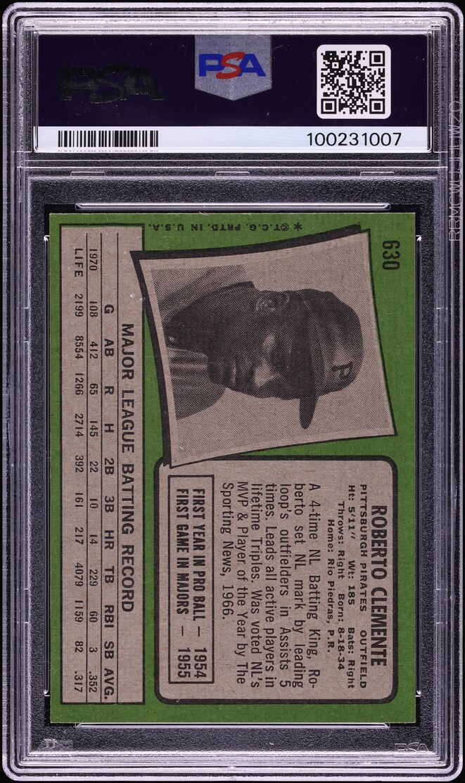 1971 Topps Roberto Clemente #630 PSA 6 EXMT