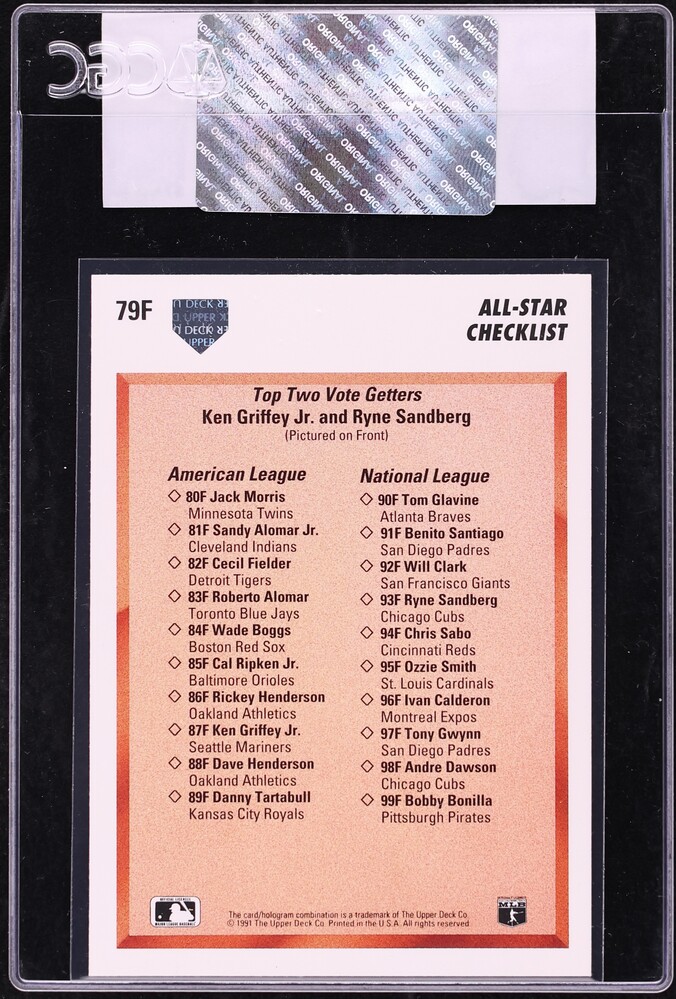 1991 Upper Deck Final Edition Ken Griffey Jr. & Ryne Sandberg #79F CGC AUTH