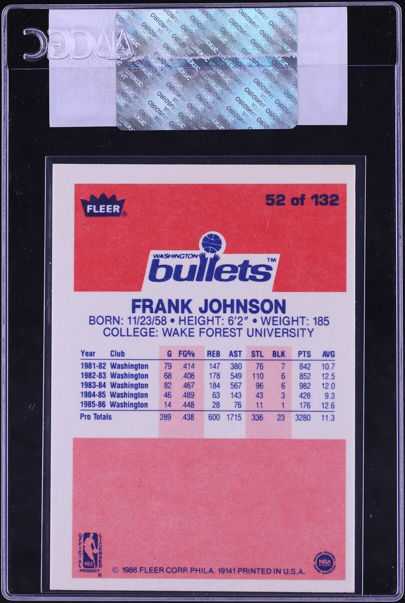 1986 Fleer Basketball Frank Johnson #52 CGC AUTH