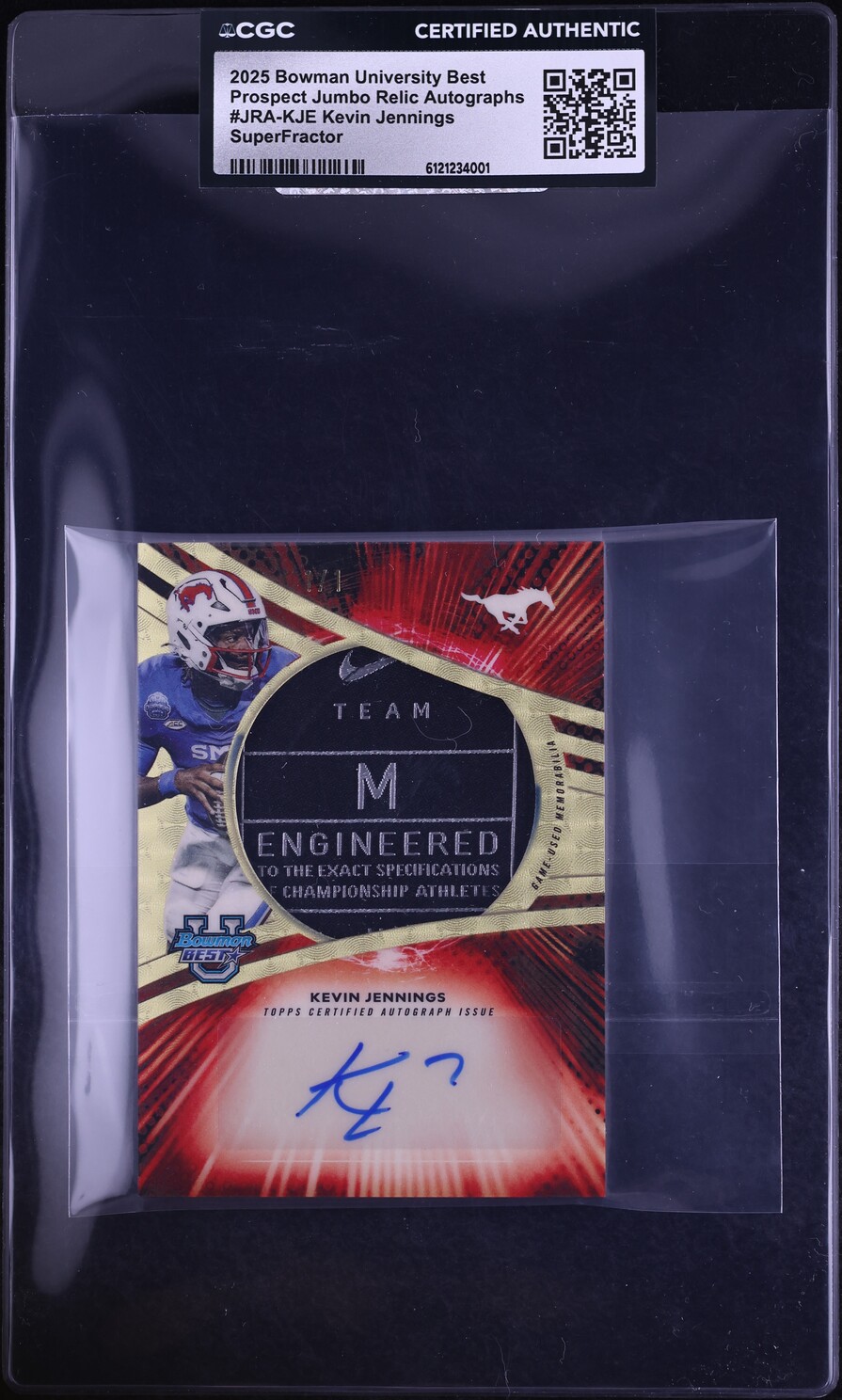 2025 Bowman University Best Prospect Jumbo SuperFractor Kevin Jennings PATCH AUTO 1/1 CGC AUTH