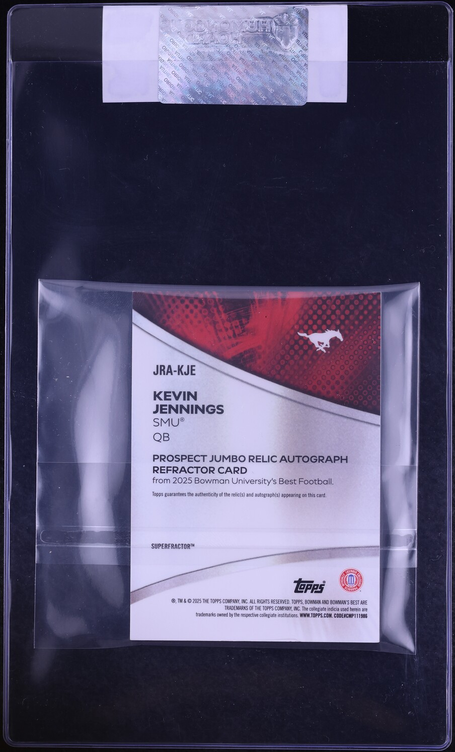 2025 Bowman University Best Prospect Jumbo SuperFractor Kevin Jennings PATCH AUTO 1/1 CGC AUTH