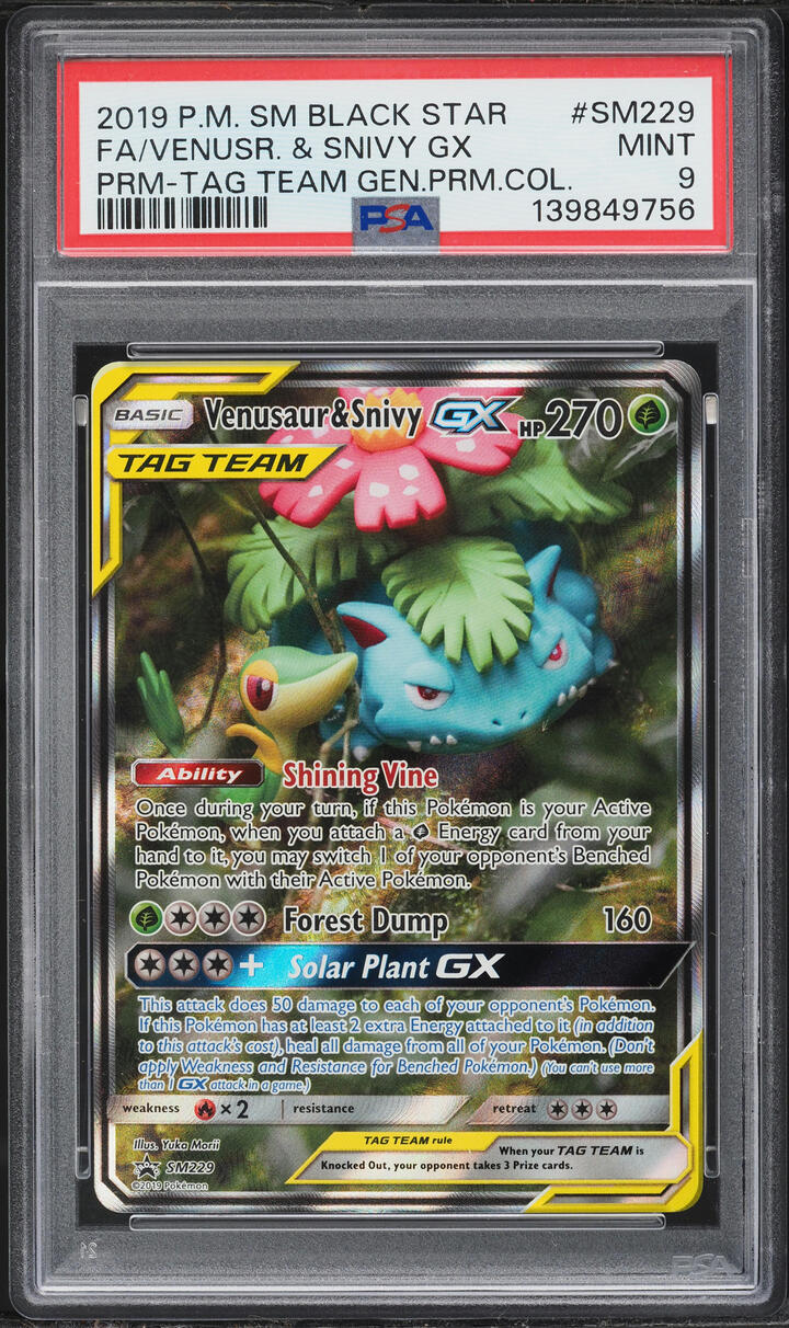 2019 Pokemon SM Promo Tag Team Generations Full Art Venusaur & Snivy GX #SM229 PSA 9 MINT