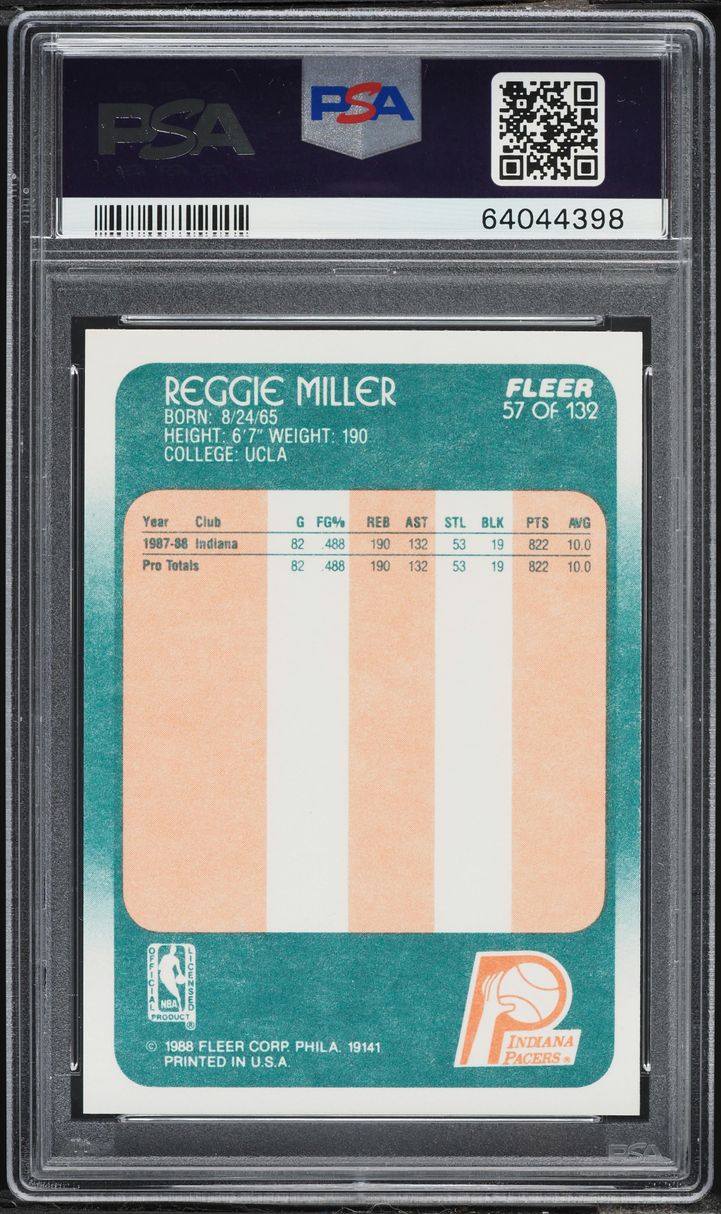 1988 Fleer Basketball Reggie Miller ROOKIE #57 PSA 9 MINT