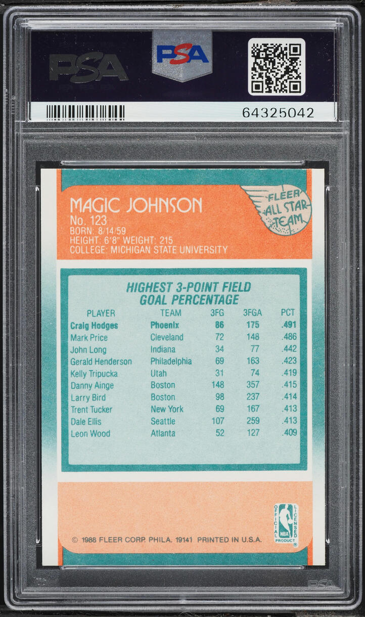 1988 Fleer Basketball Magic Johnson ALL-STAR #123 PSA 9 MINT