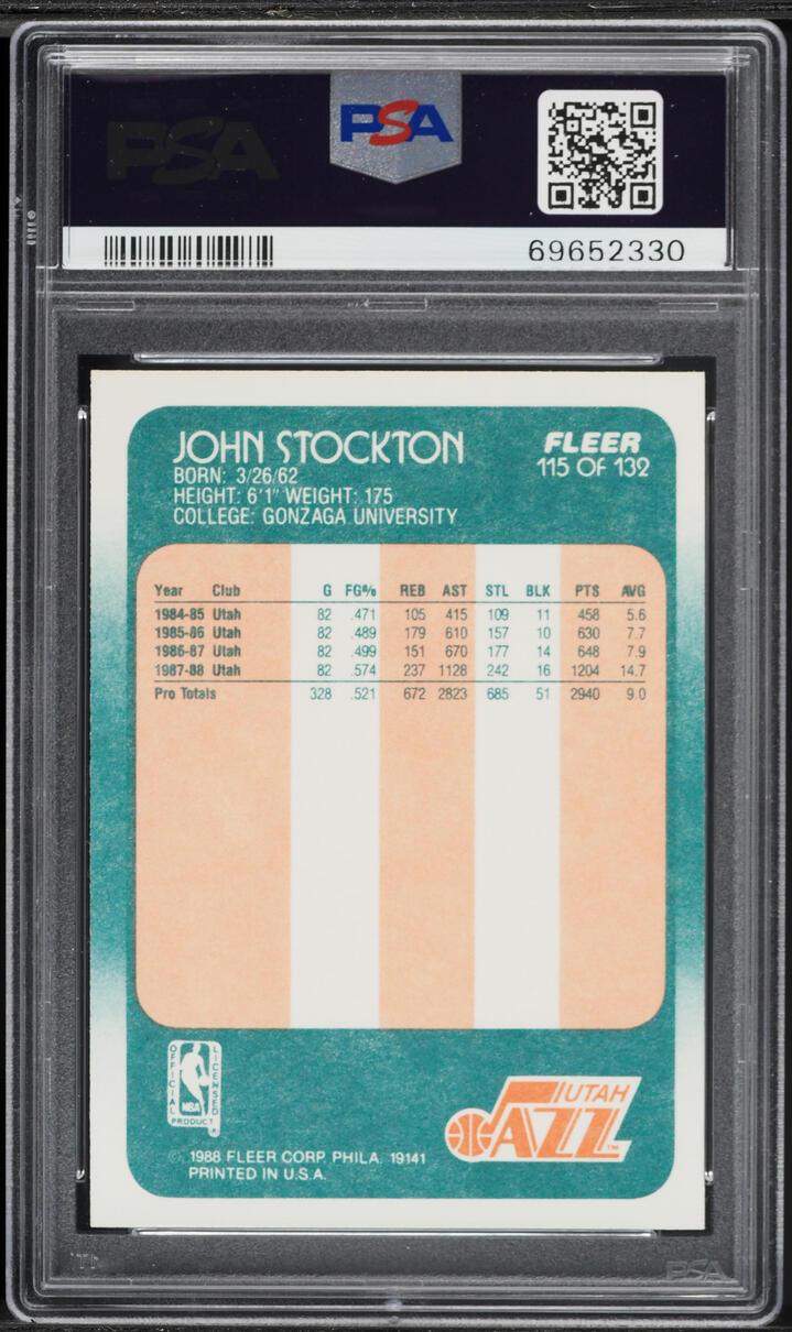 1988 Fleer Basketball John Stockton #115 PSA 9 MINT