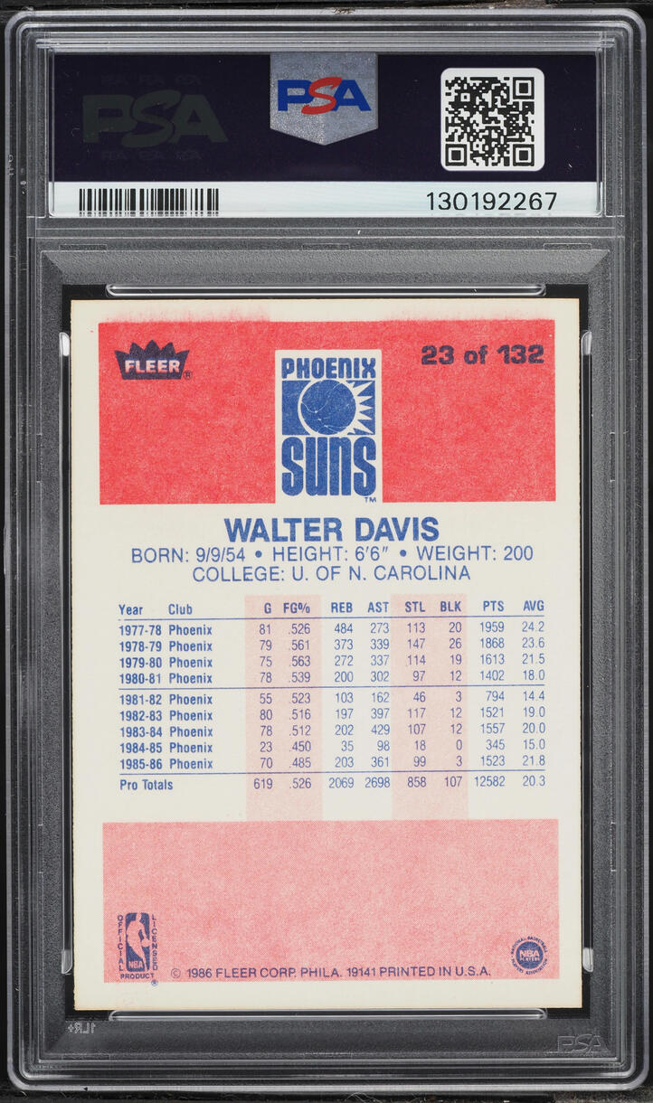 1986 Fleer Basketball Walter Davis #23 PSA 8 NM-MT