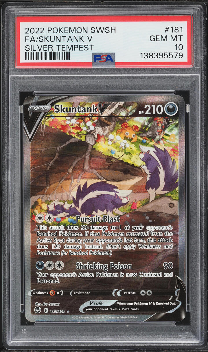 2022 Pokemon Sword & Shield Silver Tempest Full Art Skuntank V #181 PSA 10 GEM MINT