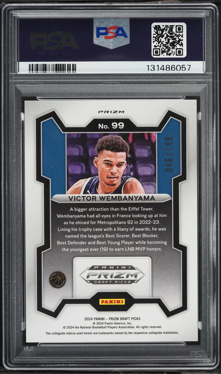 2024 Panini Prizm Draft Picks Purple Ice Victor Wembanyama ROOKIE /149 PSA 10 GEM MINT