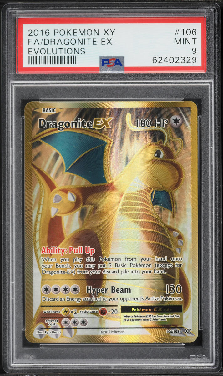 2016 Pokemon XY Evolutions Gold Rare Dragonite EX #106 PSA 9 MINT