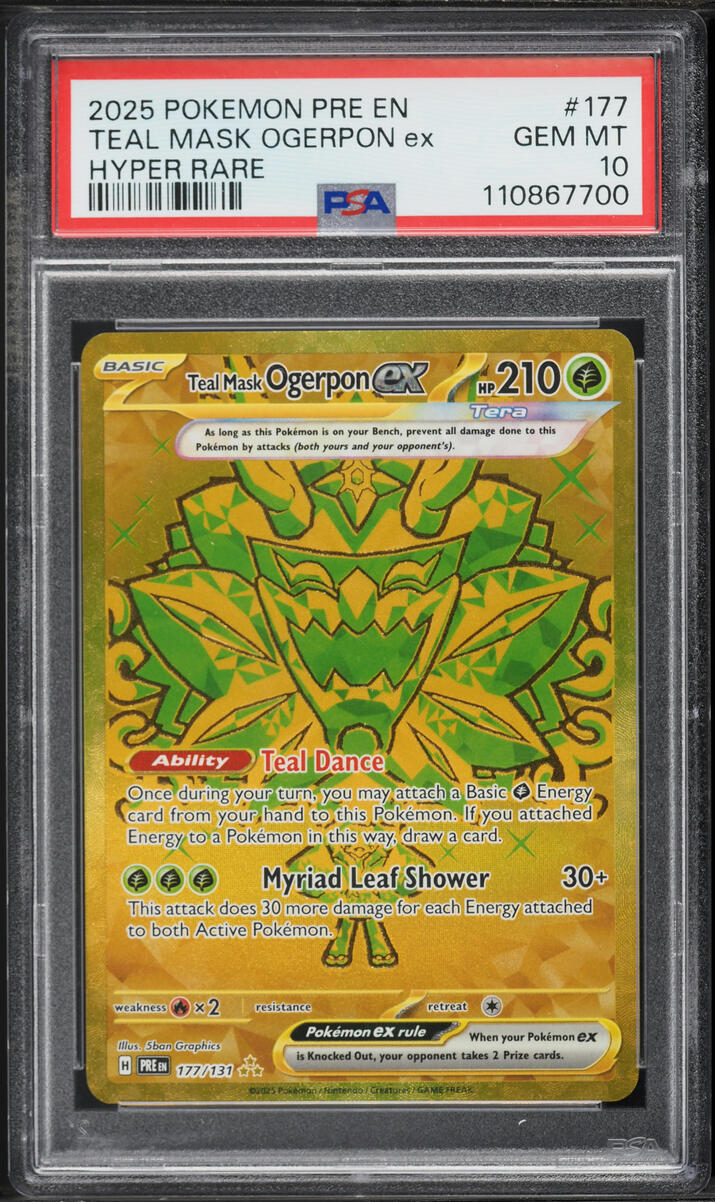 2025 Pokemon SV Prismatic Evolutions Gold Rare Teal Mask Ogerpon ex #177 PSA 10 GEM MINT