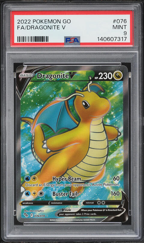 2022 Pokemon Sword & Shield Pokemon GO Full Art Dragonite V #76 PSA 9 MINT
