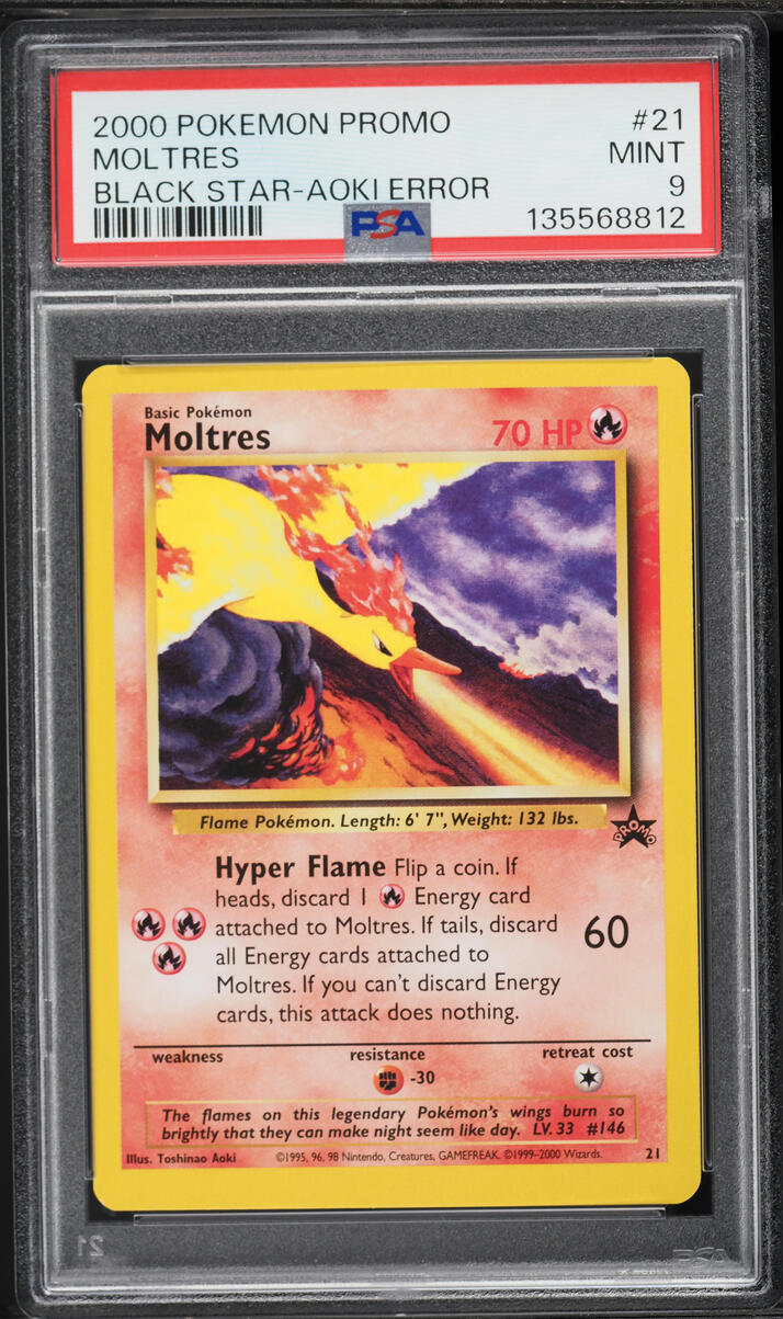 2000 Pokemon Black Star Promo Aoki Error Moltres #21 PSA 9 MINT