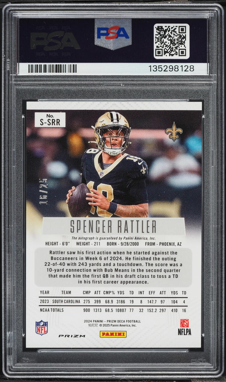 2024 Panini Prizm Deca Mojo Spencer Rattler ROOKIE AUTO /25 #S-SRR PSA 10 GEM MINT
