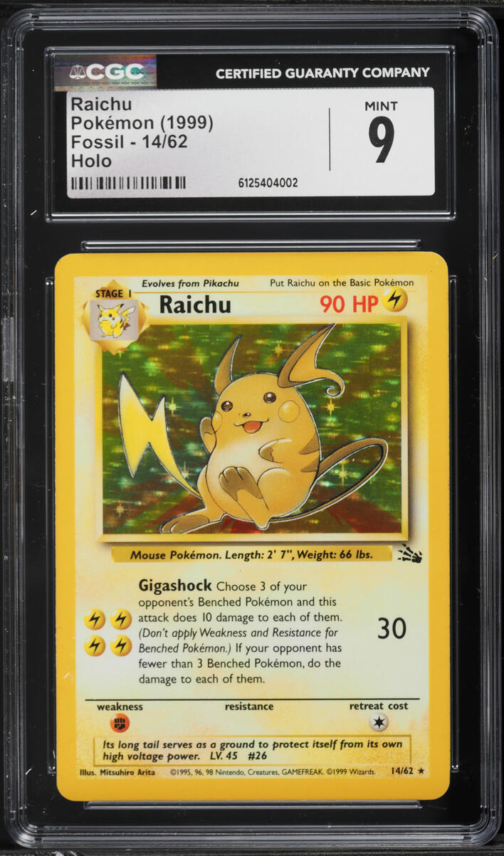 1999 Pokemon Fossil Holo Raichu #14 CGC 9 MINT on Fanatics Collect