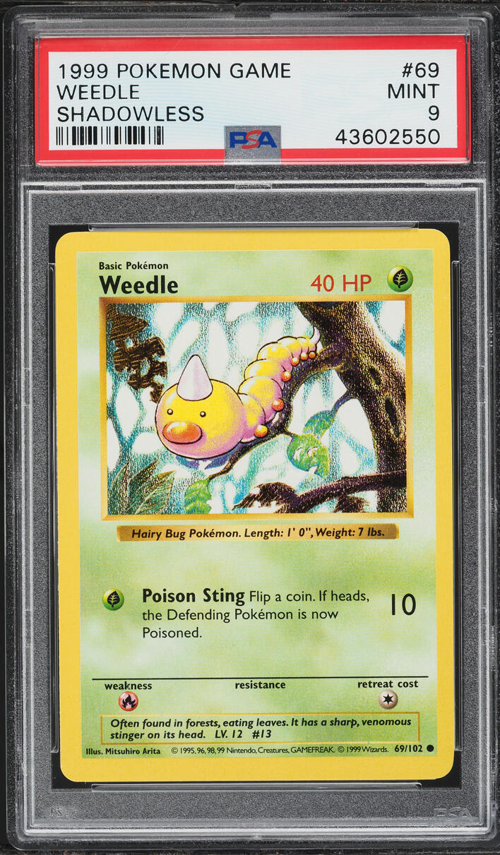 1999 Pokemon Base Set Shadowless Weedle #69 PSA 9 MINT