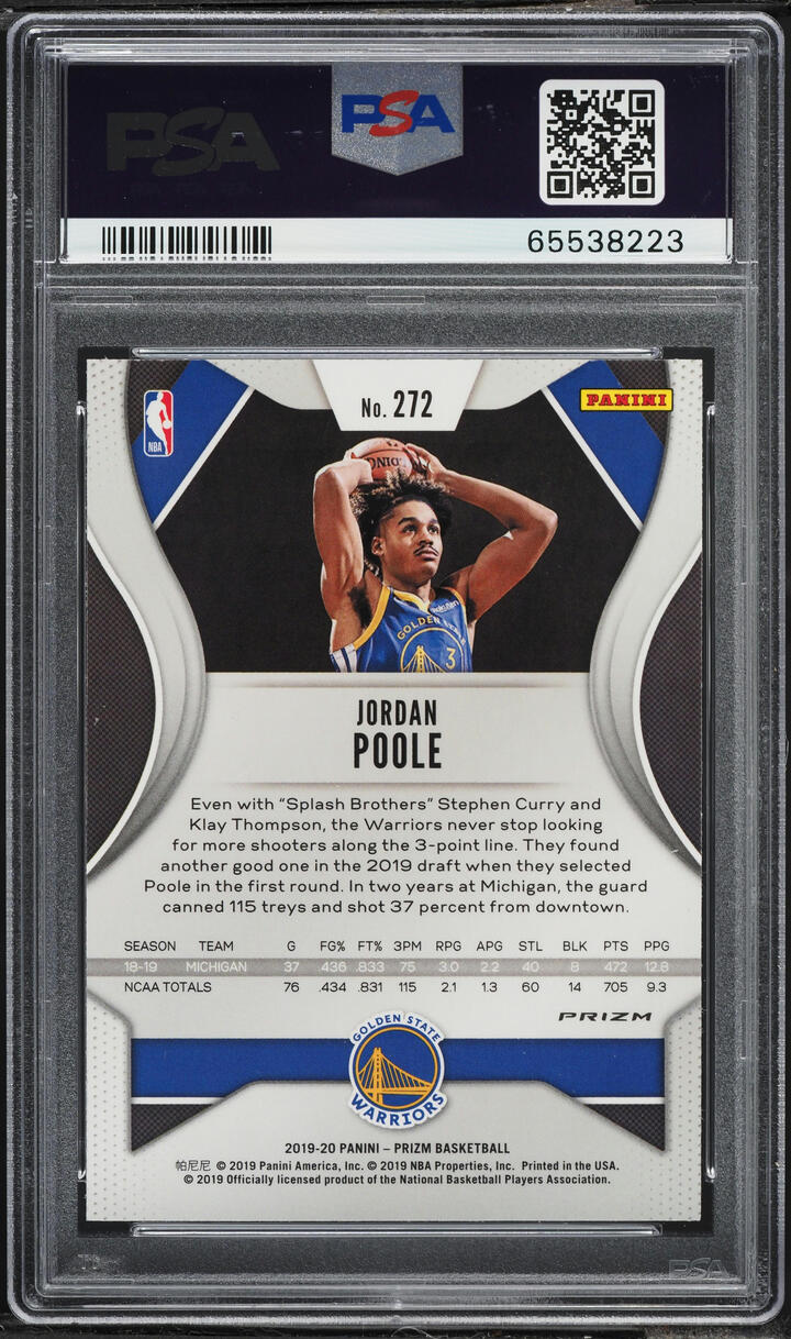 2019 Panini Prizm Silver Jordan Poole ROOKIE #272 PSA 10 GEM MINT