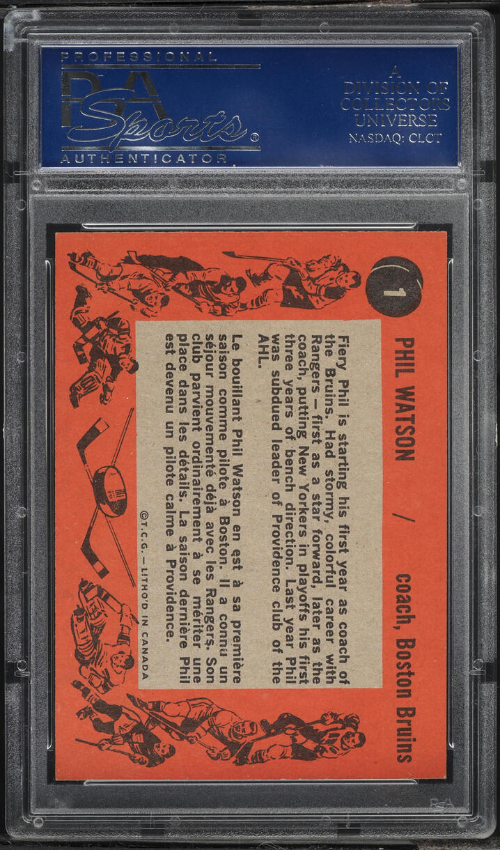 1961 Topps Hockey Phil Watson #1 PSA 7 NRMT