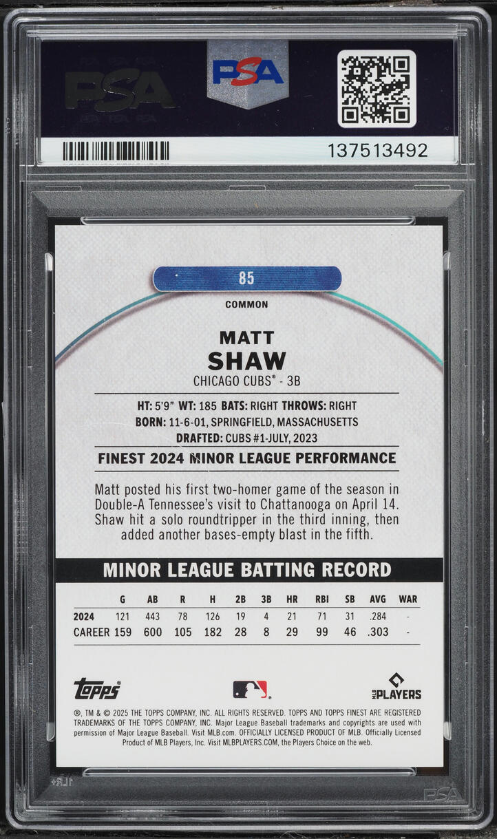 2025 Finest Pearl Checkerboard Matt Shaw ROOKIE /60 #85 PSA 10 GEM MINT