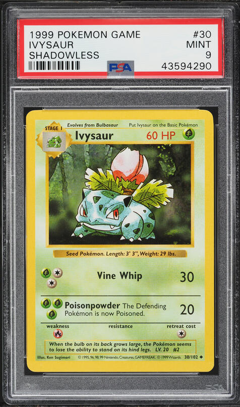 1999 Pokemon Base Set Shadowless Ivysaur #30 PSA 9 MINT