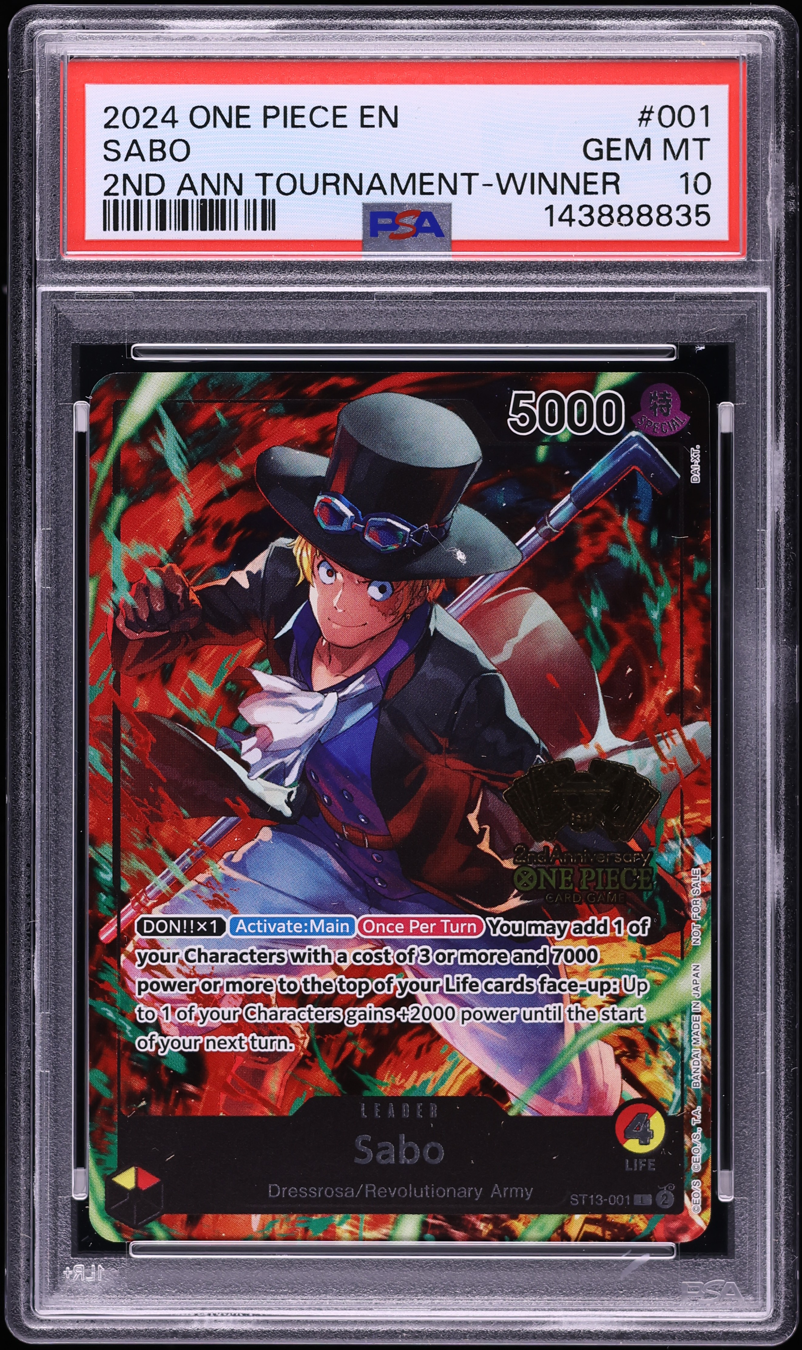 PSA10 PROMOS SABO 8 PACKS WINNER サボ 2024 One Piece Promo 2nd Anniversary Tournament Winner Sabo #ST13