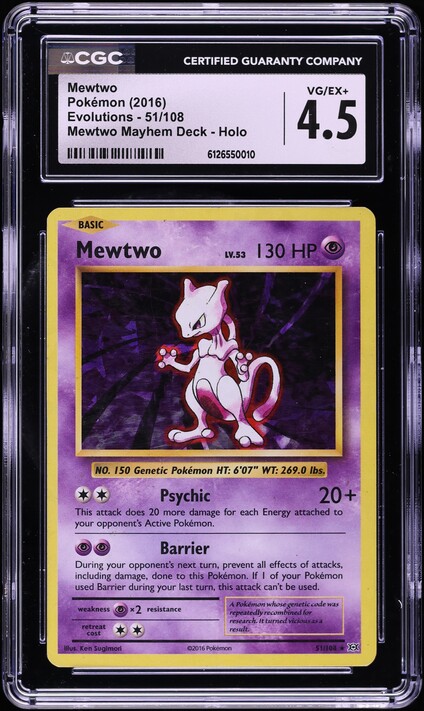 2016 Pokemon XY Evolutions Mewtwo - Rare - 51/108 - PSA9 | Ozzie Collectables