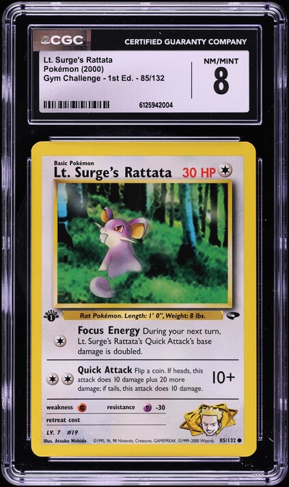 2000 Pokemon Gym Challenge 1st Edition Lt. Surge's Rattata #85 CGC 8 NM-MT